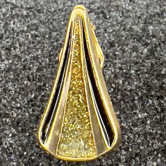 Vintage Van Doran Genuine Diamond Dust Clip On Earrings Gold Tone/Black Retro - Picture 2 of 5